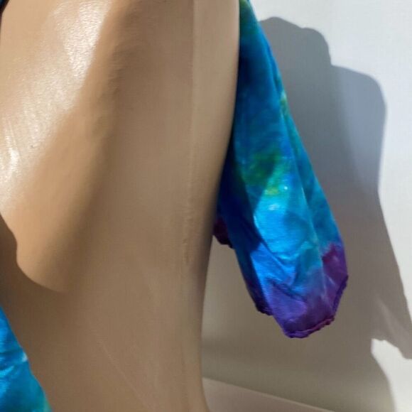 Women's Multicolor Hand Dye 100% Silk Satin Wrap Scarf - Picture 4 of 7